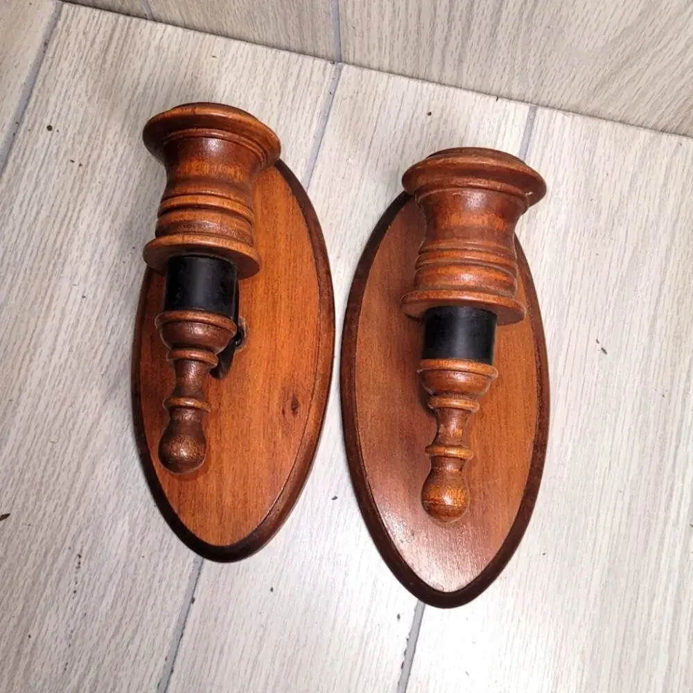 Vtg Wooden Wall Votive Candle Holders Sconces 7
